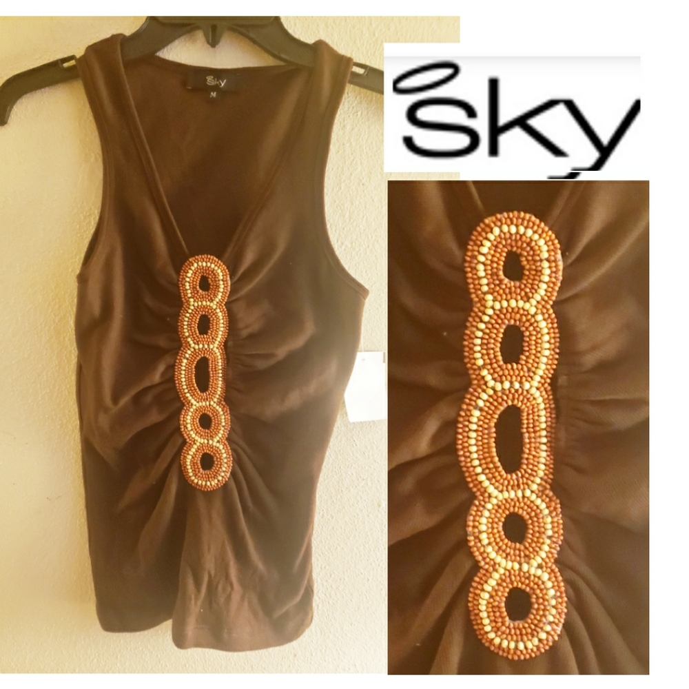 Sky Tank Top w/ beaded center.  Sz Med